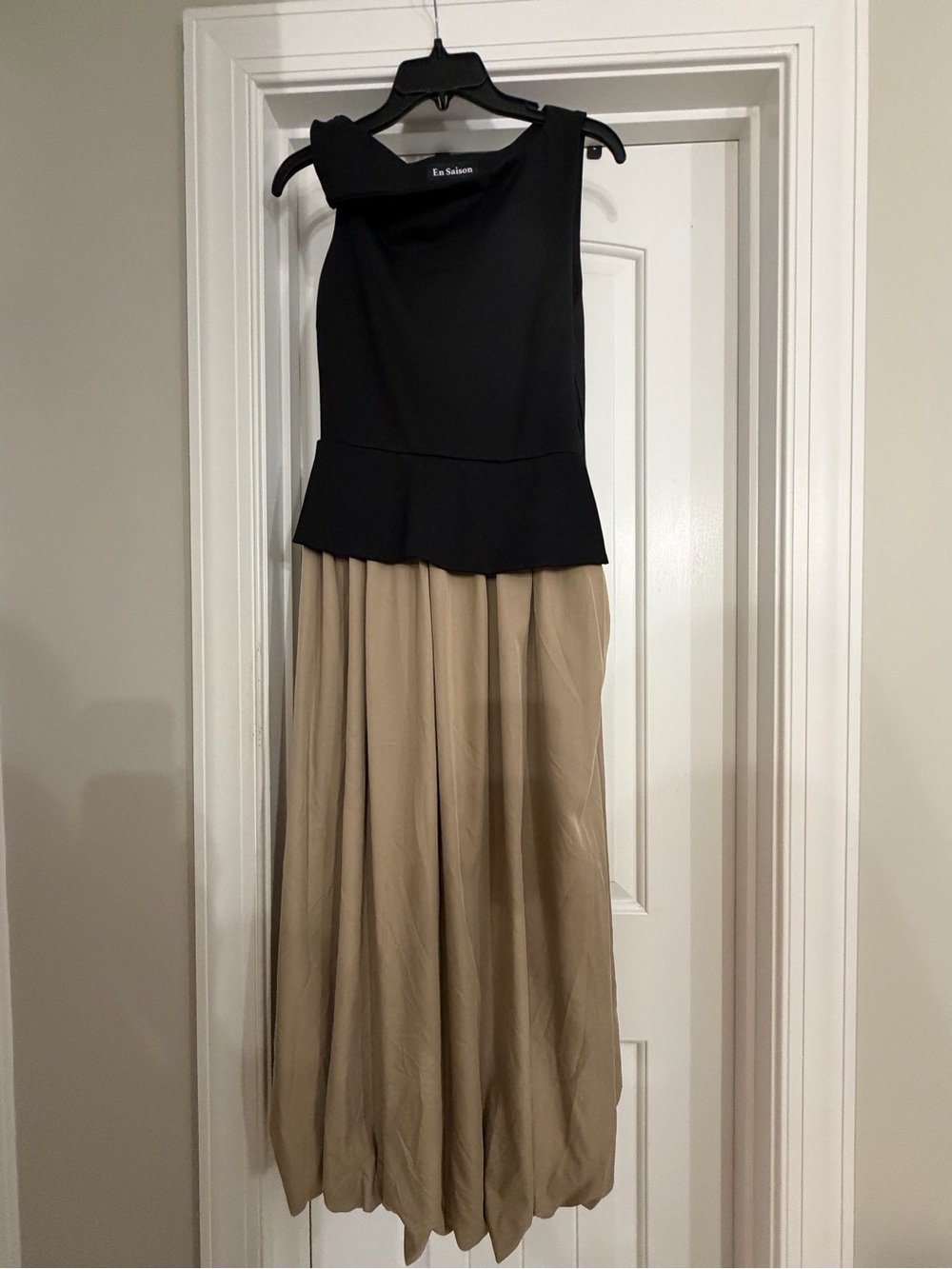 En Saison Two-Tone Peplum Maxi Dress - Black & Tan